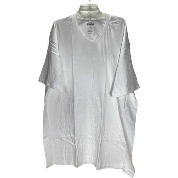 Cotton Club Extra Long White Tees Mens 4XL V Neck 100% Cotton T-Shirts New X 2 - Picture 1 of 5